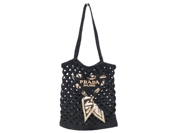 sac a main cabas prada paille logo et foulard en soie