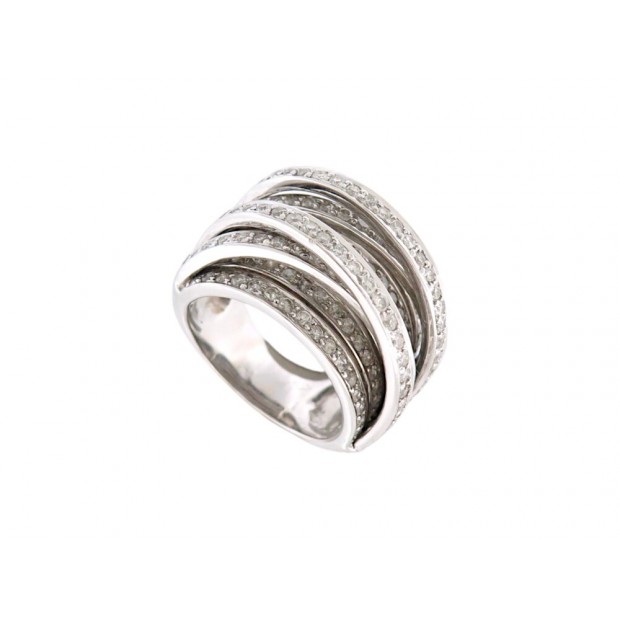 BAGUE 5 RANGS & 4 LIENS CROISES T55 EN OR BLANC 18K 20GR 180 DIAMANTS 2.5CT RING