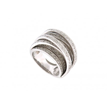 BAGUE 5 RANGS & 4 LIENS CROISES T55 EN OR BLANC 18K 20GR 180 DIAMANTS 2.5CT RING