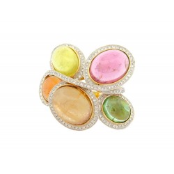 BAGUE EN OR JAUNE 18K T54 SERTIE 5 PIERRES & 150 DIAMANTS 1.05CT DIAMONDS RING