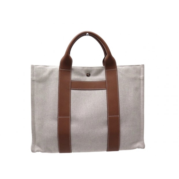 SAC A MAIN HERMES TOTO MM CABAS TOILE ET CUIR ECRU CANVAS HAND BAG PURSE 1000€