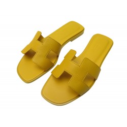 NEUF CHAUSSURES SANDALES HERMES ORAN JAUNE EN VEAU EPSOM H202272Z 35 MULES 610€