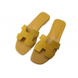 NEUF CHAUSSURES SANDALES HERMES ORAN JAUNE CHEVRE VELOURS H221208Z 36 MULES 610€