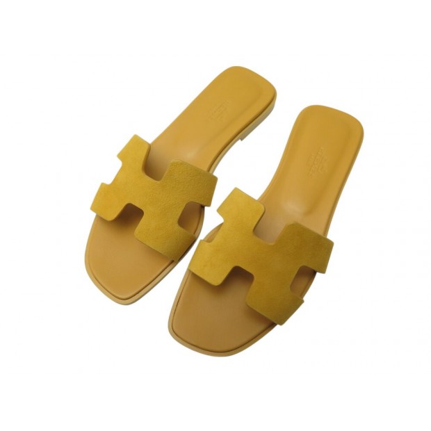 NEUF CHAUSSURES SANDALES HERMES ORAN JAUNE CHEVRE VELOURS H221208Z 36 MULES 610€