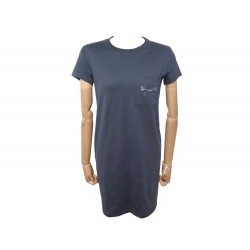 NEUF ROBE TSHIRT HERMES POCHE BRODEE MORS 36 S EN COTON BLEU MARINE DRESS 580€