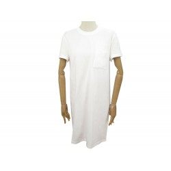NEUF ROBE DROITE HERMES POCHE BRODEE 40 M EN COTON BLANC TSHIRT LONG DRESS 580€