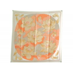 VINTAGE FOULARD HERMES FLEURS DE LOTUS 1ERE EDITION 1976 SOIE ORANGE SCARF 530€