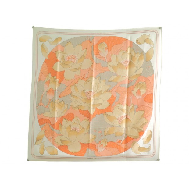 VINTAGE FOULARD HERMES FLEURS DE LOTUS 1ERE EDITION 1976 SOIE ORANGE SCARF 530€