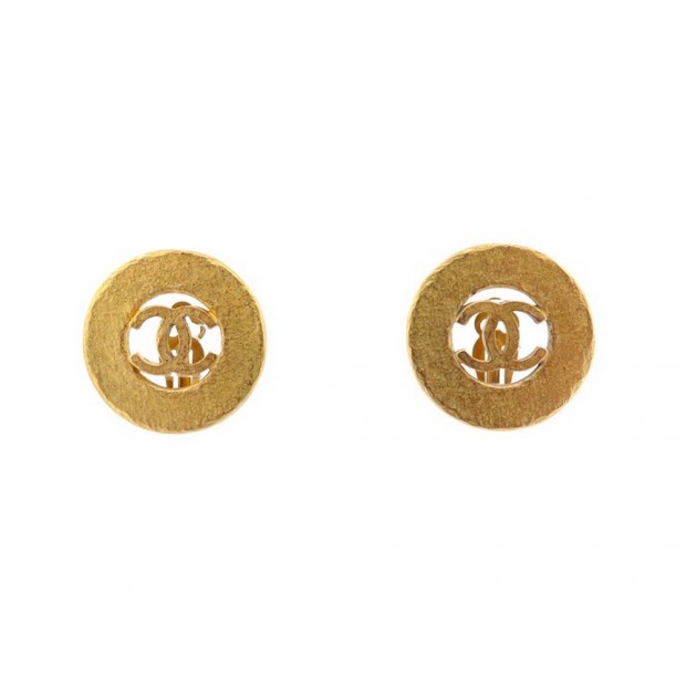 VINTAGE BOUCLES D'OREILLES CHANEL LOGO CC 1994 METAL DORE EARRINGS GOLDEN STEEL