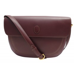 VINTAGE SAC A MAIN MUST DE CARTIER BESACE BANDOULIERE EN CUIR BORDEAUX BAG 1700€