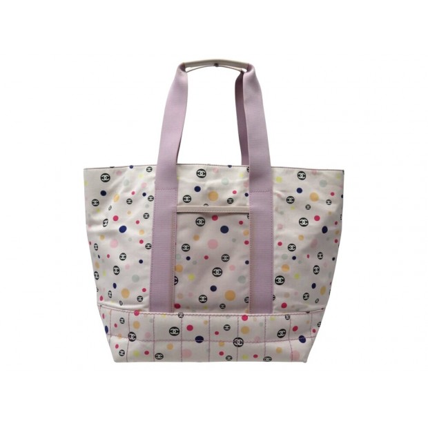 SAC CABAS SHOPPING CHANEL TOTE BAG FOURRE TOUT RONDS LOGOS CC COTON ROSE 3000€