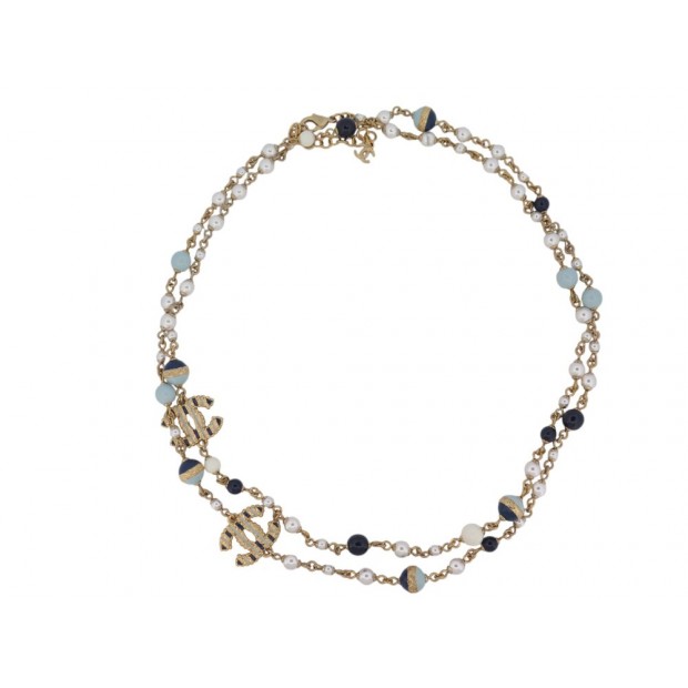 NEUF COLLIER SAUTOIR CHANEL PERLES BLEUES & LOGO CC CRUISE 2024 NECKLACE 2190€