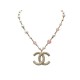 NEUF COLLIER CHANEL PERLES ROSES ET LOGO CC STRASS DORE 2020 GOLD NECKLACE 1990€