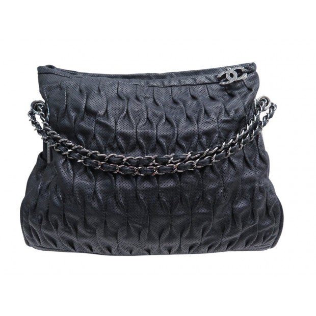 SAC A MAIN CHANEL SHOPPING LOGO CC PORTE EPAULE CUIR PERFORE NOIR HAND BAG 6500€