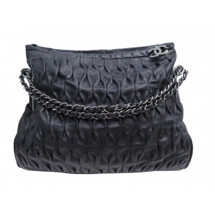 SAC A MAIN CHANEL SHOPPING LOGO CC PORTE EPAULE CUIR PERFORE NOIR HAND BAG 6500€