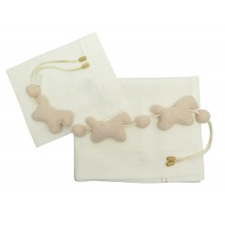 NEUF PARURE DE BERCEAU HERMES DRAP TAIE OREILLER CHEVAL A BASCULE MOBILE MOUTONS