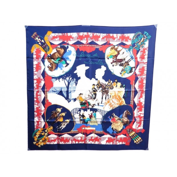 NEUF FOULARD HERMES FERIA DE SEVILLA WATRIGANT CARRE SOIE BLEU SILK SCARF 345€