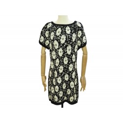 ROBE CHANEL FLEURS BOUTONS LOGO CC P47676K06085 S 36 EN COTON NOIR DRESS 5500€