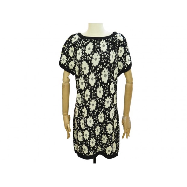 ROBE CHANEL FLEURS BOUTONS LOGO CC P47676K06085 S 36 EN COTON NOIR DRESS 5500€