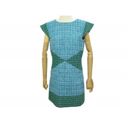 ROBE CHANEL SANS MANCHE P58792V44482 M 40 EN TWEED TURQUOISE DRESS 4900€