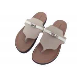NEUF CHAUSSURES HERMES EMPIRE H221074Z SANDALES 40 EN CUIR BICOLORE SHOES 990€