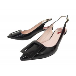 NEUF CHAUSSURES ESCARPINS ROGER VIVIER VIRGULE 36 CUIR NOIR SLINGBACK SHOES 790€