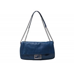 NEUF SAC A MAIN FENDI BAGUETTE CHAIN VITELLO L 8BR828 EN CUIR BLEU NEW BAG 3600€