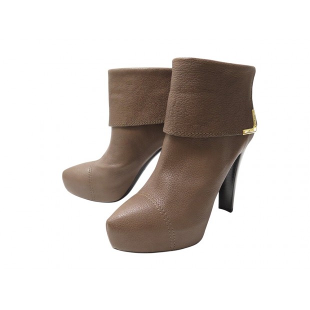 NEUF CHAUSSURES LOUIS VUITTON BOTTINES QUEEN 39 A TALONS CUIR MARRON BOOTS 1160€