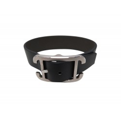 NEUF BRACELET DE FORCE HERMES EN CUIR NOIR 17-19 CM T4 BOUCLE ACIER BANGLE 550€