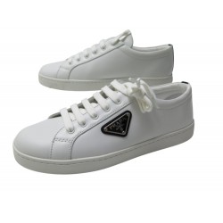 NEUF CHAUSSURES PRADA BASKETS LOGO TRIANGLE COURT SNEAKERS 1E941M 40 CUIR 750€