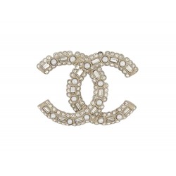 NEUF BROCHE CHANEL LOGO CC STRASS & PERLES EN METAL DORE NEW GOLDEN BROOCH 680€