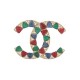NEUF BROCHE CHANEL EGYPTE LOGO CC STRASS PATE DE VERRE EN METAL DORE BROOCH 750€