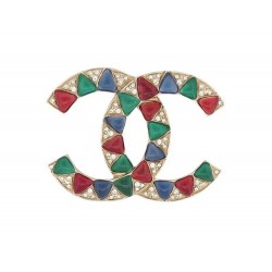 NEUF BROCHE CHANEL EGYPTE LOGO CC STRASS PATE DE VERRE EN METAL DORE BROOCH 750€