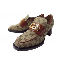 NEUF MOCASSINS A TALONS GUCCI 724242 EN TOILE SUPREME GG INTERLOCKING 39.5 700€
