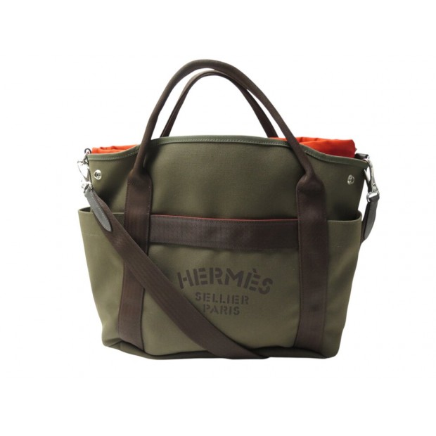 NEUF SAC A MAIN HERMES DE PANSAGE GROOM H068312CK TOILE KAKI BANDOULIERE 2800€