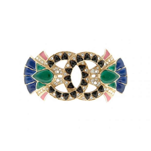 NEUF BROCHE CHANEL CO EGYPTE LOGO CC EN STRASS LAQUE NOIRE & PATE DE VERRE 650€