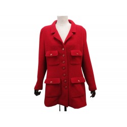 VESTE CHANEL BOUTONS LOGO CC EN TWEED ROUGE P05378V04291 46 XL RED JACKET 6500€