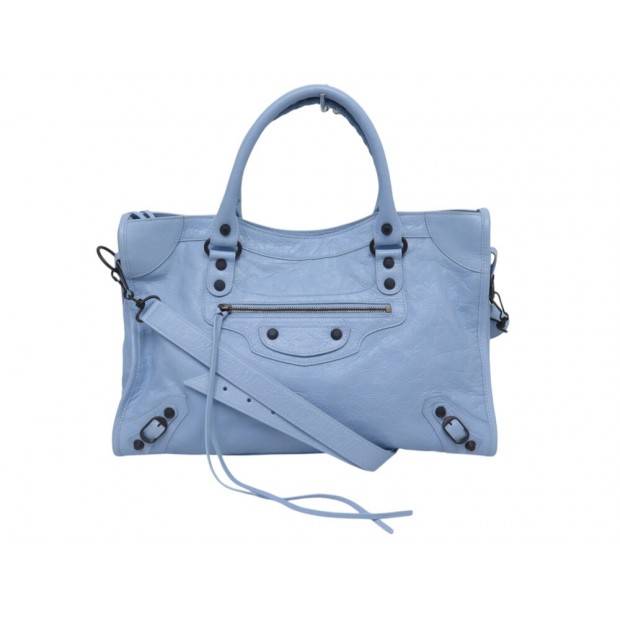 NEUF SAC A MAIN BALENCIAGA LE CITY 823058 CUIR BLEU BANDOULIERE HAND BAG 2390€