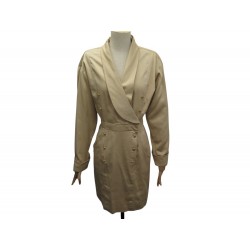 VINTAGE MANTEAU CHANEL TRENCH BOUTONS LOGO CC 693 EN COTON BEIGE 36 S COAT 6600€