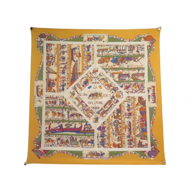 FOULARD HERMES A LA GLOIRE DE GUILLAUME DUBIGEON CARRE 90 SOIE ORANGE SCARF 530€