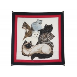 RARE VINTAGE NEUF FOULARD HERMES LES CHATS DUCHESNE CARRE 90 SOIE 1ERE ED SCARF