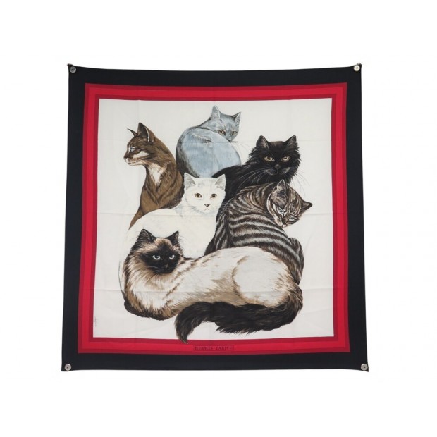 RARE VINTAGE NEUF FOULARD HERMES LES CHATS DUCHESNE CARRE 90 SOIE 1ERE ED SCARF
