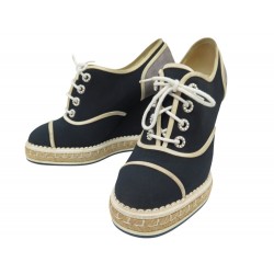 NEUF CHAUSSURES CHANEL G31555 ESPADRILLES TALONS COMPENSES 38 SHOES SHOES 1050€