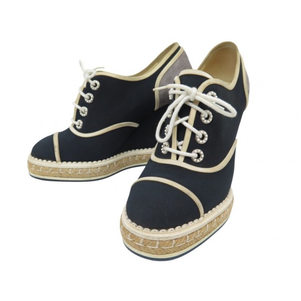 NEUF CHAUSSURES CHANEL G31555 ESPADRILLES TALONS COMPENSES 38 SHOES SHOES 1050€