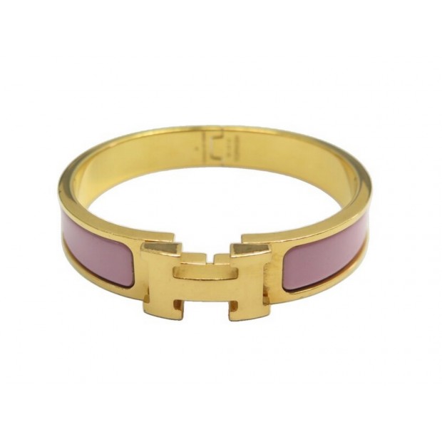 BRACELET HERMES CLIC H EMAIL MAUVE PLAQUE OR JAUNE H700001F 16CM BANGLE 660€