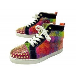 CHAUSSURES CHRISTIAN LOUBOUTIN BASKETS LOU SPIKES EN TWEED ET VELOURS 37.5 895€