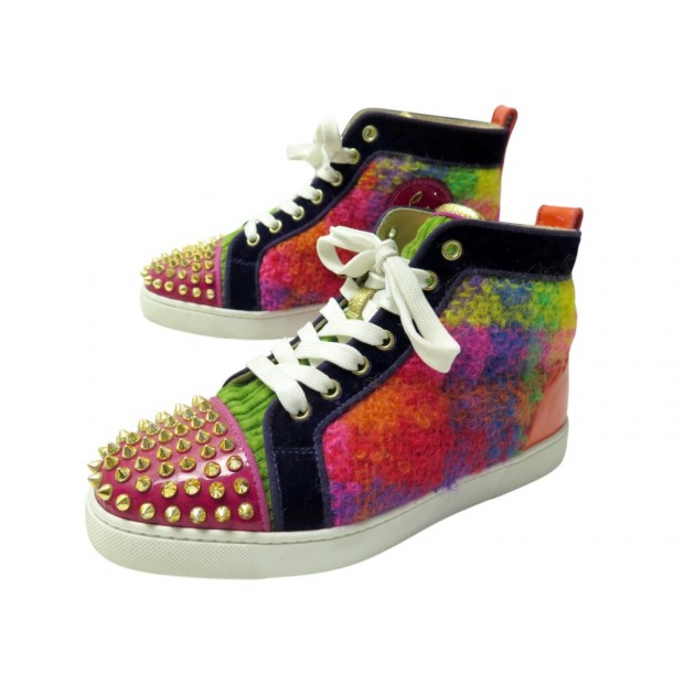 CHAUSSURES CHRISTIAN LOUBOUTIN BASKETS LOU SPIKES EN TWEED ET VELOURS 37.5 895€
