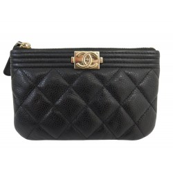 POCHETTE CHANEL PORTE MONNAIE BOY CUIR CAVIAR MATELASSE NOIR COINS PURSE 1000€