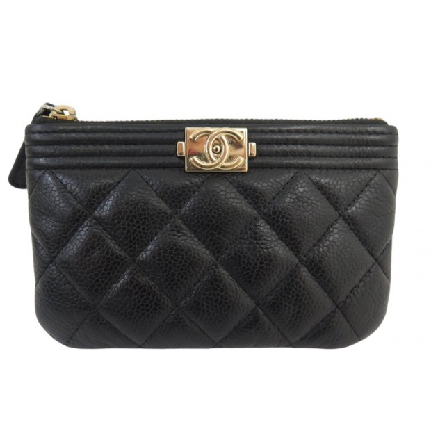 POCHETTE CHANEL PORTE MONNAIE BOY CUIR CAVIAR MATELASSE NOIR COINS PURSE 1000€