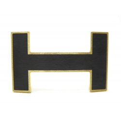 BOUCLE DE CEINTURE HERMES H QUIZZ 32 MM METAL DORE ET LAQUE NOIRE BELT BUCKLE